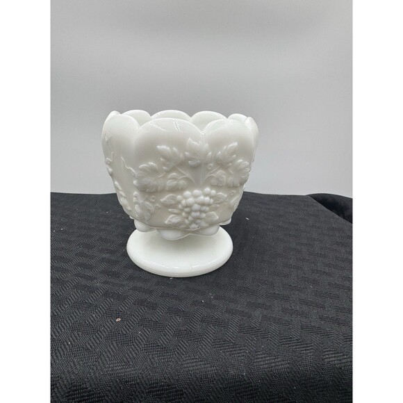 Westmoreland art glass Other - Westmoreland Glass Paneled Grape Milk Glass Flared Cuped Jardiniere / Rose Bowl